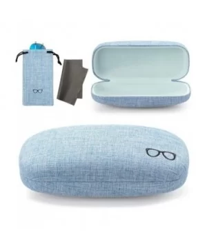 Hard Shell Eyeglasses Case Linen Fabrics Large Sunglasses Case Concise - Large- Blue - CN18K4HG672 $7.13 Aviator