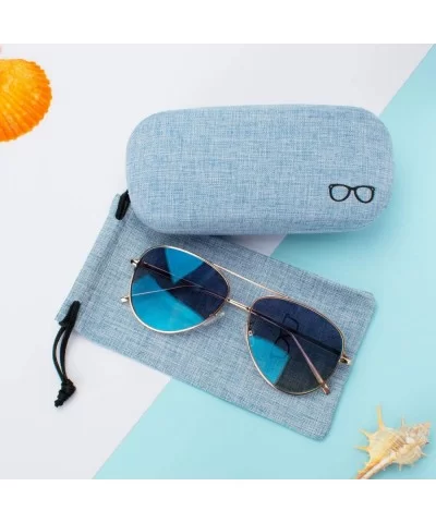 Hard Shell Eyeglasses Case Linen Fabrics Large Sunglasses Case Concise - Large- Blue - CN18K4HG672 $7.13 Aviator