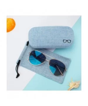 Hard Shell Eyeglasses Case Linen Fabrics Large Sunglasses Case Concise - Large- Blue - CN18K4HG672 $7.13 Aviator