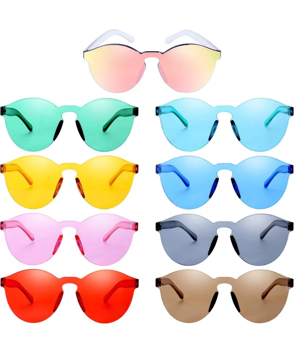 Round Rimless Sunglasses Tinted Eyewear Transparent Candy Color Sunglasses (9 Pieces - Color Set 1) - C218GOU7OHD $17.16 Rimless