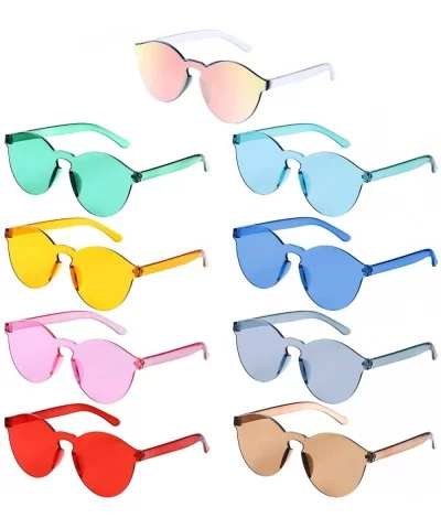 Round Rimless Sunglasses Tinted Eyewear Transparent Candy Color Sunglasses (9 Pieces - Color Set 1) - C218GOU7OHD $17.16 Rimless