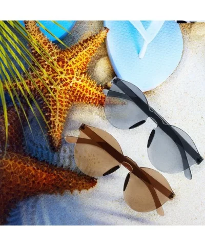 Round Rimless Sunglasses Tinted Eyewear Transparent Candy Color Sunglasses (9 Pieces - Color Set 1) - C218GOU7OHD $17.16 Rimless