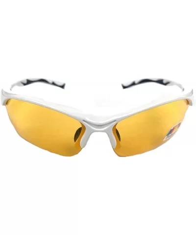 Half Frame Sport Wrap Around Yellow HD Night Driving Glasses - White With Black - CM12NZ0MVM7 $8.83 Wrap