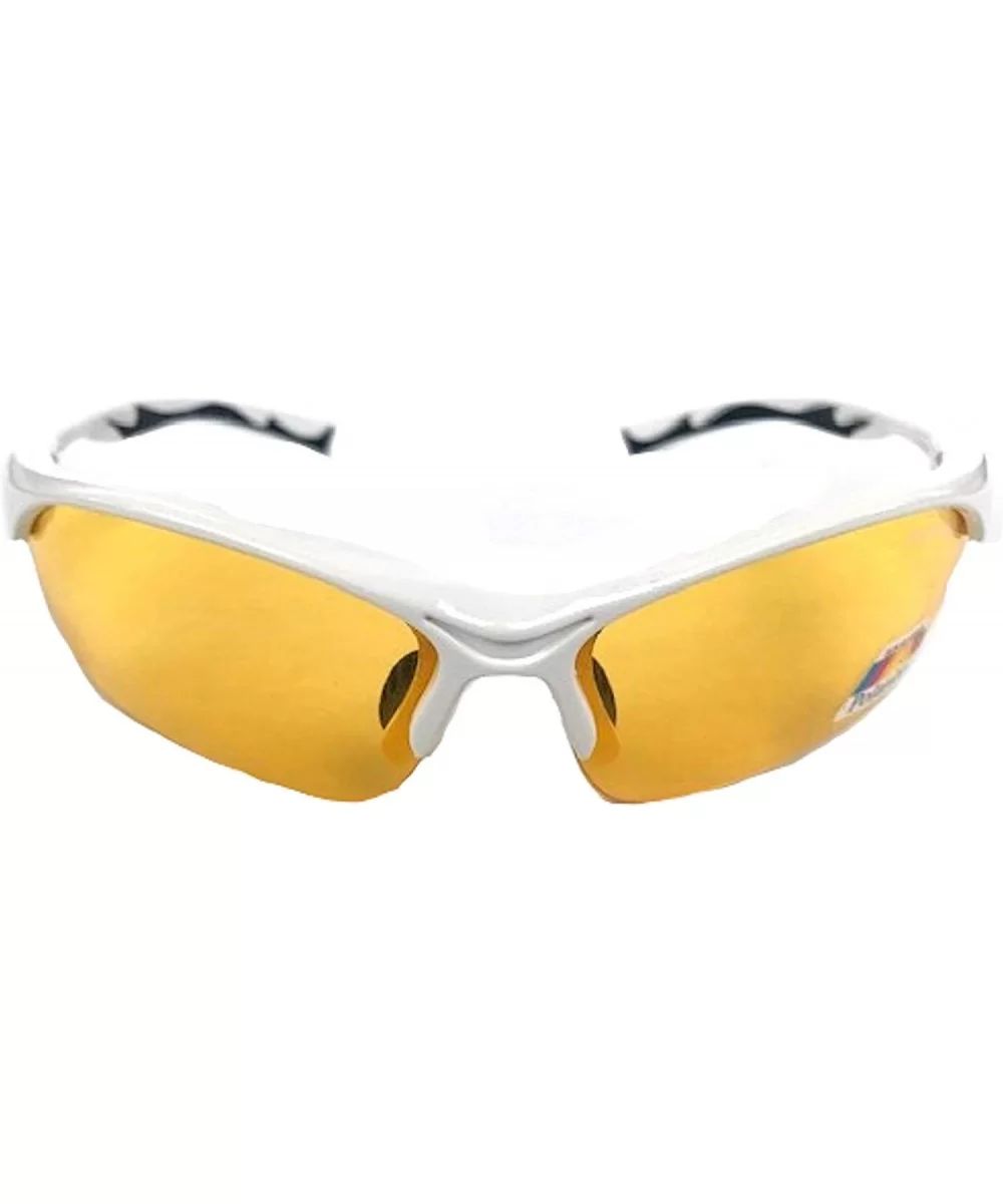 Half Frame Sport Wrap Around Yellow HD Night Driving Glasses - White With Black - CM12NZ0MVM7 $8.83 Wrap