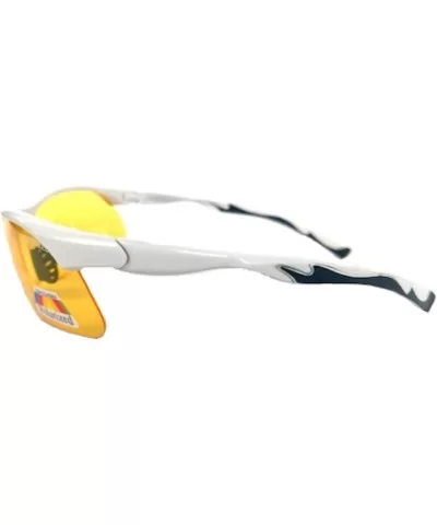 Half Frame Sport Wrap Around Yellow HD Night Driving Glasses - White With Black - CM12NZ0MVM7 $8.83 Wrap