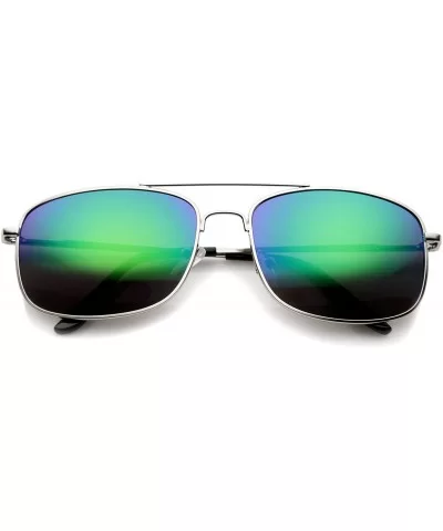 Classic Metal Crossbar Colored Mirror Square Lens Aviator Sunglasses 56mm - Silver / Midnight - CQ128UKPXX7 $9.06 Square