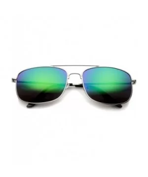 Classic Metal Crossbar Colored Mirror Square Lens Aviator Sunglasses 56mm - Silver / Midnight - CQ128UKPXX7 $9.06 Square