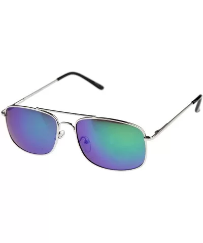 Classic Metal Crossbar Colored Mirror Square Lens Aviator Sunglasses 56mm - Silver / Midnight - CQ128UKPXX7 $9.06 Square