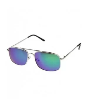 Classic Metal Crossbar Colored Mirror Square Lens Aviator Sunglasses 56mm - Silver / Midnight - CQ128UKPXX7 $9.06 Square