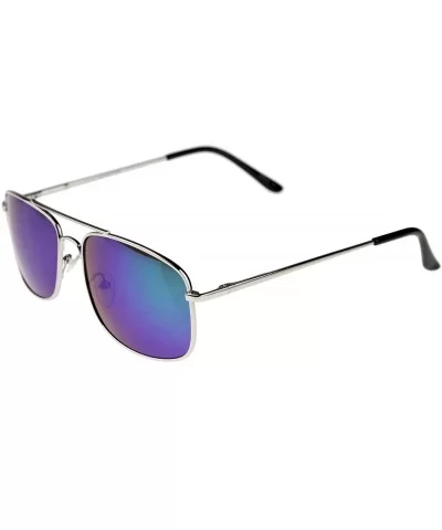 Classic Metal Crossbar Colored Mirror Square Lens Aviator Sunglasses 56mm - Silver / Midnight - CQ128UKPXX7 $9.06 Square