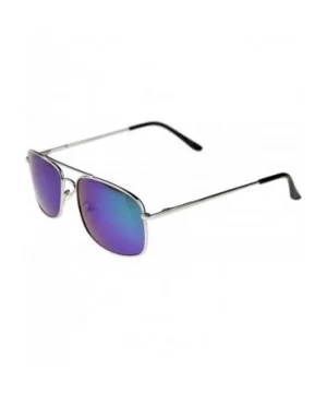 Classic Metal Crossbar Colored Mirror Square Lens Aviator Sunglasses 56mm - Silver / Midnight - CQ128UKPXX7 $9.06 Square