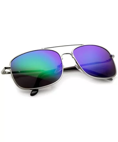 Classic Metal Crossbar Colored Mirror Square Lens Aviator Sunglasses 56mm - Silver / Midnight - CQ128UKPXX7 $9.06 Square