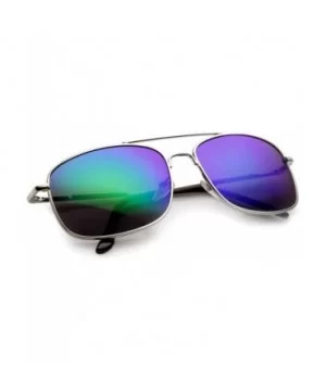 Classic Metal Crossbar Colored Mirror Square Lens Aviator Sunglasses 56mm - Silver / Midnight - CQ128UKPXX7 $9.06 Square