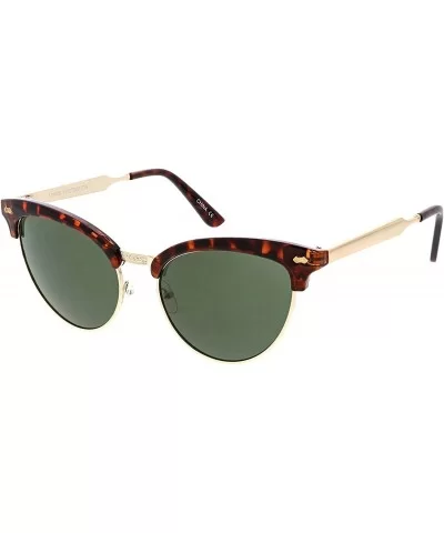 Women's Semi Rimless Engraved Nose Bridge Oval Cat Eye Sunglasses 55mm - Tortoise Gold / Green - C0184RZD8ZR $9.24 Rimless