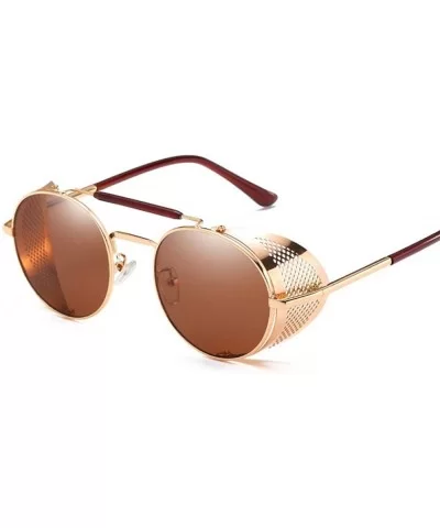 Vintage Steampunk Sunglasses Men Women Alloy Metal Frame Black Black - Brown Brown - C018XE0QC4G $8.09 Aviator