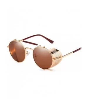 Vintage Steampunk Sunglasses Men Women Alloy Metal Frame Black Black - Brown Brown - C018XE0QC4G $8.09 Aviator