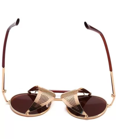 Vintage Steampunk Sunglasses Men Women Alloy Metal Frame Black Black - Brown Brown - C018XE0QC4G $8.09 Aviator