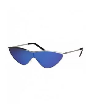 Womens Flat Top Retro Shield Cat Eye Metal Rim Sunglasses - Silver Blue Mirror - CA18IR38SAG $8.17 Shield