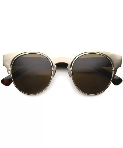 Modern Metal Horn Rimmed Wide Temple Half Frame Round Sunglasses 48mm - Gold-tortoise / Brown - C0127Y685V5 $8.51 Rimless