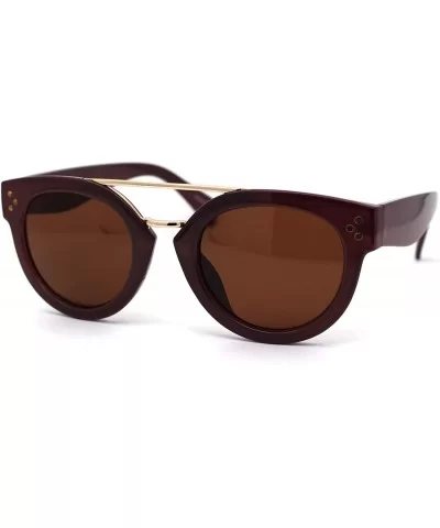 Retro Vintage Style Round Thick Horn Metal Bridge Sunglasses - Purple Brown - CD197NLR0IL $7.65 Round