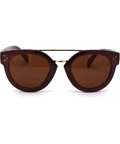 Retro Vintage Style Round Thick Horn Metal Bridge Sunglasses - Purple Brown - CD197NLR0IL $7.65 Round