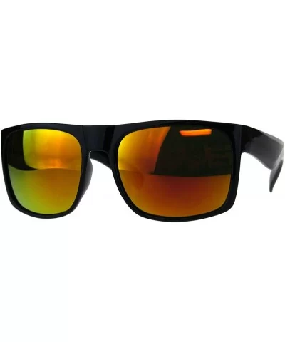 Mens Fashion Sunglasses Square Rectangular Black Frame Mirror Lens UV 400 - Shiny Black (Orange Mirror) - CW18EQUMKYZ $8.81 R...