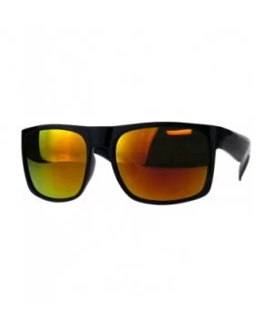 Mens Fashion Sunglasses Square Rectangular Black Frame Mirror Lens UV 400 - Shiny Black (Orange Mirror) - CW18EQUMKYZ $8.81 R...