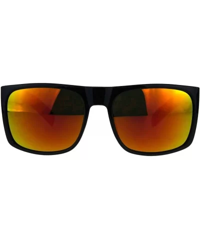 Mens Fashion Sunglasses Square Rectangular Black Frame Mirror Lens UV 400 - Shiny Black (Orange Mirror) - CW18EQUMKYZ $8.81 R...