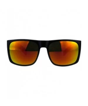 Mens Fashion Sunglasses Square Rectangular Black Frame Mirror Lens UV 400 - Shiny Black (Orange Mirror) - CW18EQUMKYZ $8.81 R...