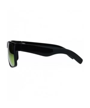 Mens Fashion Sunglasses Square Rectangular Black Frame Mirror Lens UV 400 - Shiny Black (Orange Mirror) - CW18EQUMKYZ $8.81 R...