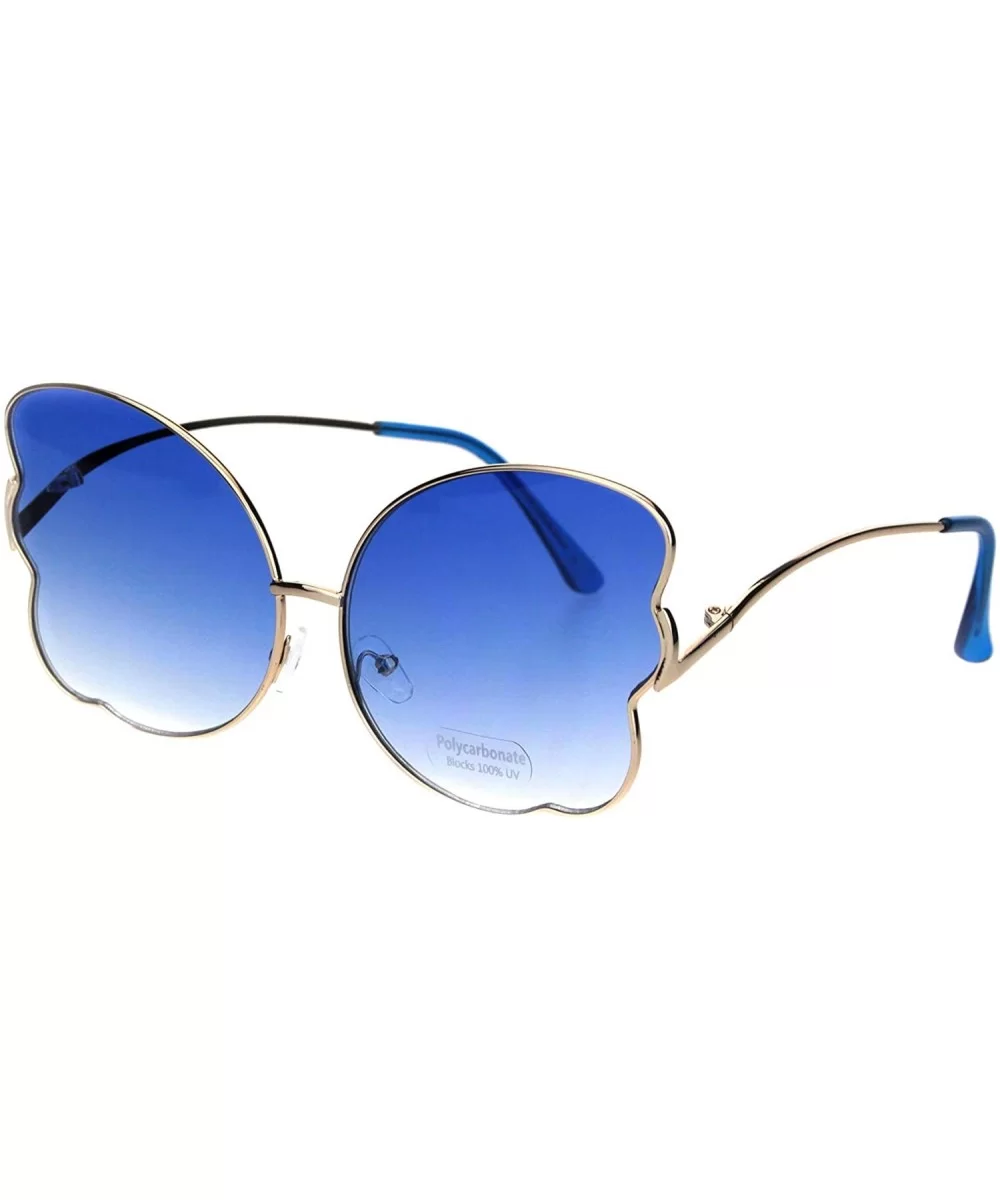 Womens Butterfly Frame Sunglasses Gradient Color Lens Curved Temple - Gold (Blue) - C618QRUDAD5 $6.84 Butterfly