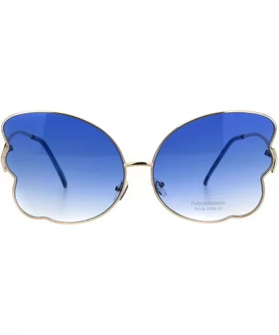 Womens Butterfly Frame Sunglasses Gradient Color Lens Curved Temple - Gold (Blue) - C618QRUDAD5 $6.84 Butterfly