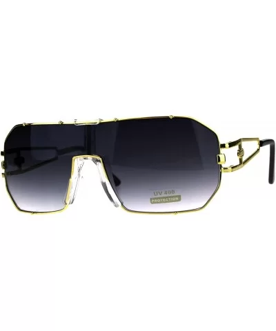 Mens Oversize Shield Metal Rim Mobster Racer Sunglasses - Gold Smoke - CK18DK35CRE $10.27 Rectangular