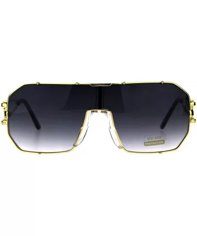 Mens Oversize Shield Metal Rim Mobster Racer Sunglasses - Gold Smoke - CK18DK35CRE $10.27 Rectangular