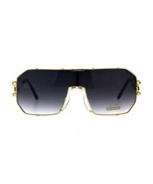 Mens Oversize Shield Metal Rim Mobster Racer Sunglasses - Gold Smoke - CK18DK35CRE $10.27 Rectangular