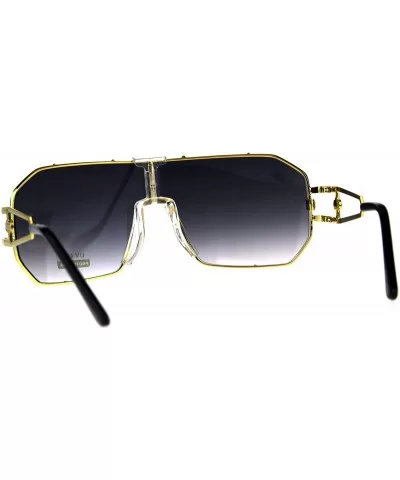 Mens Oversize Shield Metal Rim Mobster Racer Sunglasses - Gold Smoke - CK18DK35CRE $10.27 Rectangular