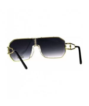 Mens Oversize Shield Metal Rim Mobster Racer Sunglasses - Gold Smoke - CK18DK35CRE $10.27 Rectangular