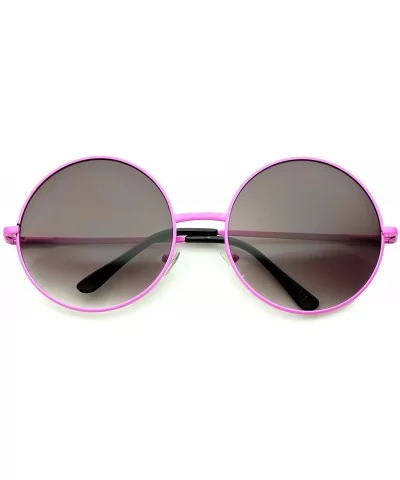 Super Oversize Slim Temple Neon Frame Round Sunglasses 61mm - Pink / Lavender - CE12N5Q82QW $6.75 Round