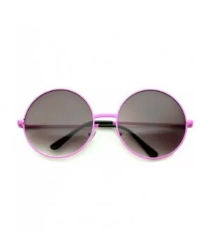 Super Oversize Slim Temple Neon Frame Round Sunglasses 61mm - Pink / Lavender - CE12N5Q82QW $6.75 Round