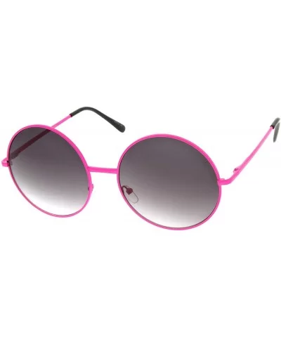 Super Oversize Slim Temple Neon Frame Round Sunglasses 61mm - Pink / Lavender - CE12N5Q82QW $6.75 Round