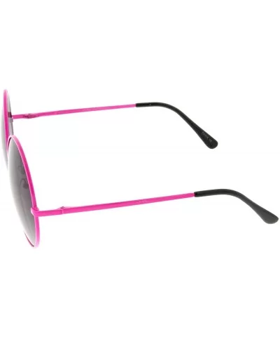 Super Oversize Slim Temple Neon Frame Round Sunglasses 61mm - Pink / Lavender - CE12N5Q82QW $6.75 Round