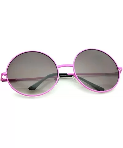 Super Oversize Slim Temple Neon Frame Round Sunglasses 61mm - Pink / Lavender - CE12N5Q82QW $6.75 Round