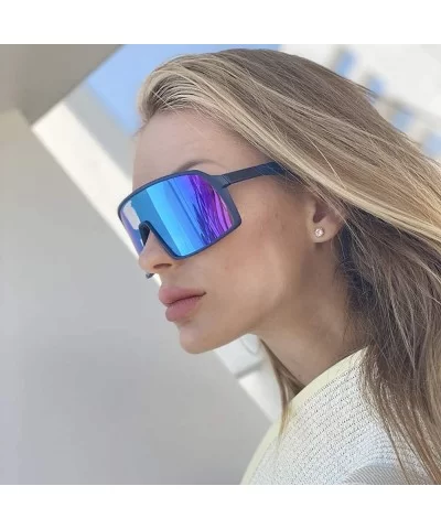 Oversized Super Shield Mirrored Lens Sunglasses Retro Flat Top Matte sunglasses One Piece Sport Glasses Men Women - CZ196R5A0...