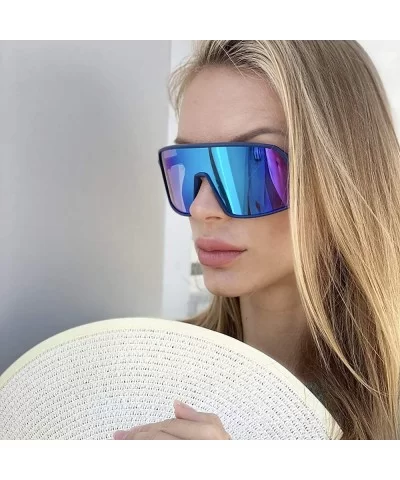 Oversized Super Shield Mirrored Lens Sunglasses Retro Flat Top Matte sunglasses One Piece Sport Glasses Men Women - CZ196R5A0...