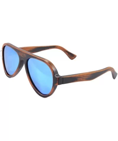 Genuine Wood Sunglasses Men Classic Polarized Wood Glasses-Z6068 - Bamboo Stain - CO12G63VABD $36.03 Aviator