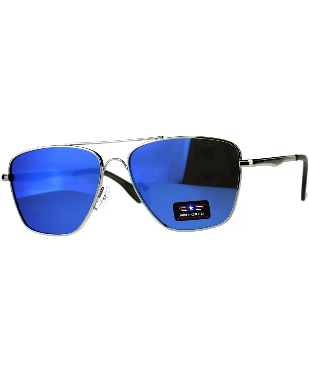 Air Force Aviator Sunglasses Unisex Trapezoid Metal Frame UV 400 - Silver (Blue Mirror) - CK18E0TQI3X $7.65 Square