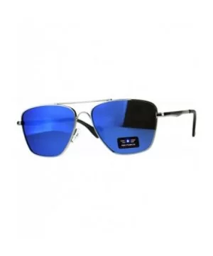 Air Force Aviator Sunglasses Unisex Trapezoid Metal Frame UV 400 - Silver (Blue Mirror) - CK18E0TQI3X $7.65 Square