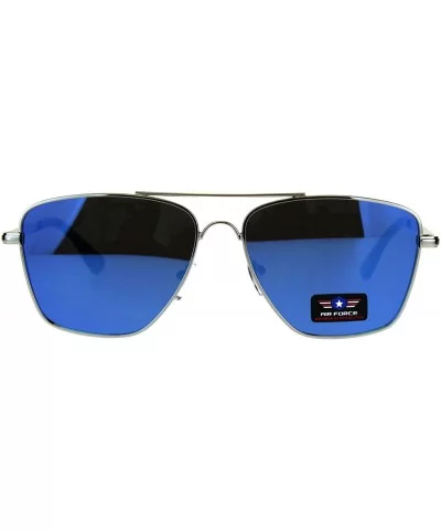 Air Force Aviator Sunglasses Unisex Trapezoid Metal Frame UV 400 - Silver (Blue Mirror) - CK18E0TQI3X $7.65 Square