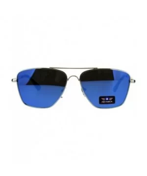 Air Force Aviator Sunglasses Unisex Trapezoid Metal Frame UV 400 - Silver (Blue Mirror) - CK18E0TQI3X $7.65 Square