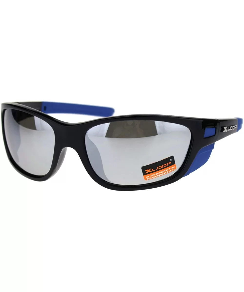 Xloop Sunglasses Mens Wrap Around Side Cover Oval Shield Frame UV 400 - Black Blue (Silver Mirror) - CM192RRTL96 $8.73 Shield